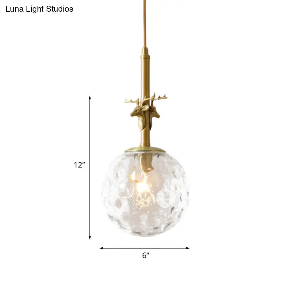 Traditional Glass Sphere Pendant Light With Clear Dimpled Shade Brass Ceiling Lamp