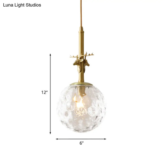 Traditional Glass Sphere Pendant Light With Clear Dimpled Shade Brass Ceiling Lamp