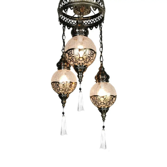 Traditional Globe Crackle Glass Hanging Chandelier With 3 Heads White/Bronze Ceiling Light White