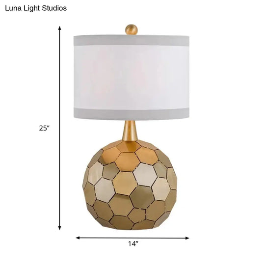 Traditional Globe Metal Desk Lamp - Brass 1-Head Reading Light With White Fabric Shade