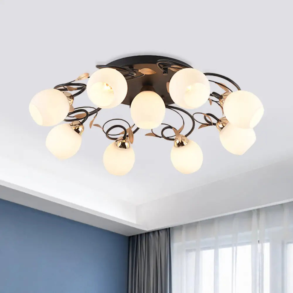 Traditional Globe White Glass Semi Flush Light With 4/6/9 Mounted Lights For Living Room Ceiling