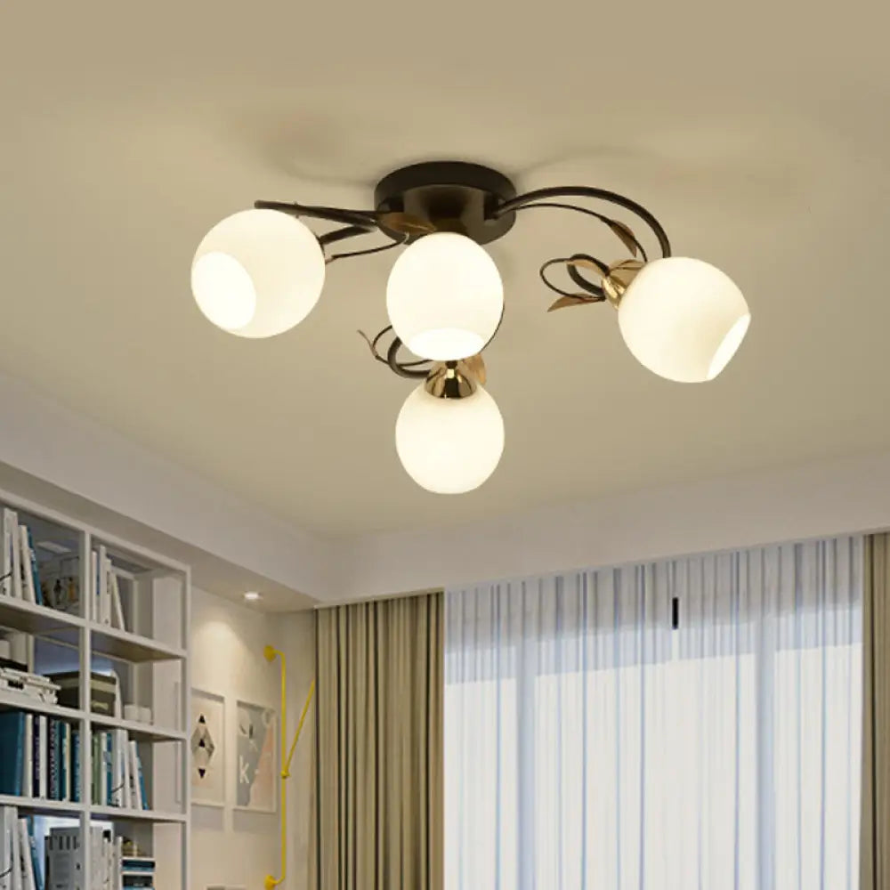 Traditional Globe White Glass Semi Flush Light With 4/6/9 Mounted Lights For Living Room Ceiling