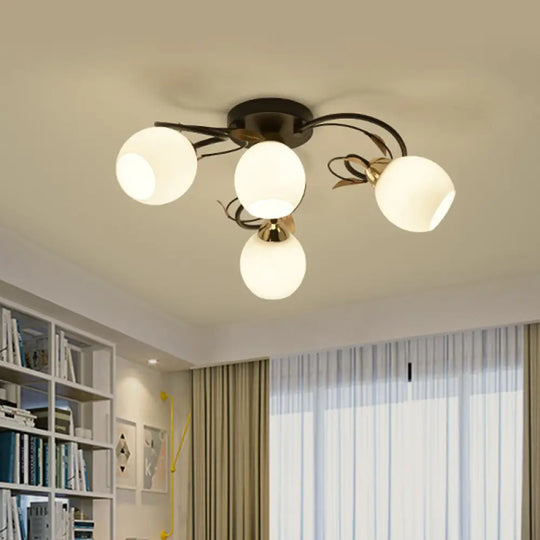 Traditional Globe White Glass Semi Flush Light With 4/6/9 Mounted Lights For Living Room Ceiling