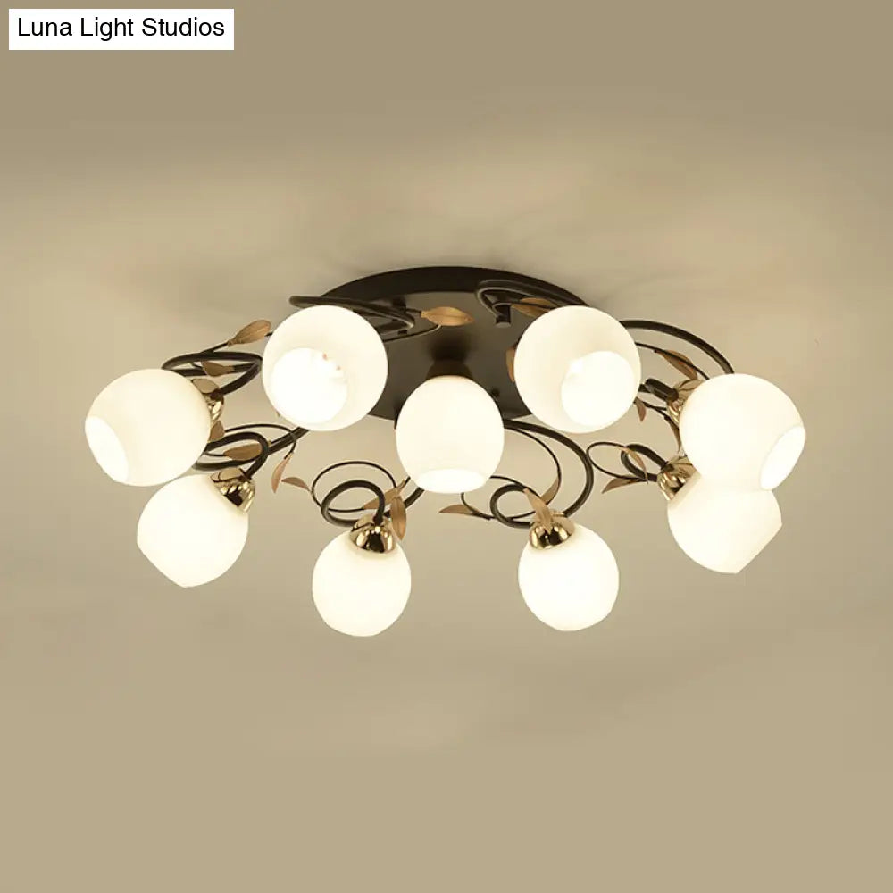 Traditional Globe White Glass Semi Flush Light With 4/6/9 Mounted Lights For Living Room Ceiling