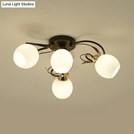 Traditional Globe White Glass Semi Flush Light With 4/6/9 Mounted Lights For Living Room Ceiling