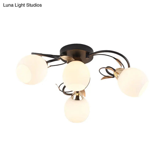 Traditional Globe White Glass Semi Flush Light With 4/6/9 Mounted Lights For Living Room Ceiling