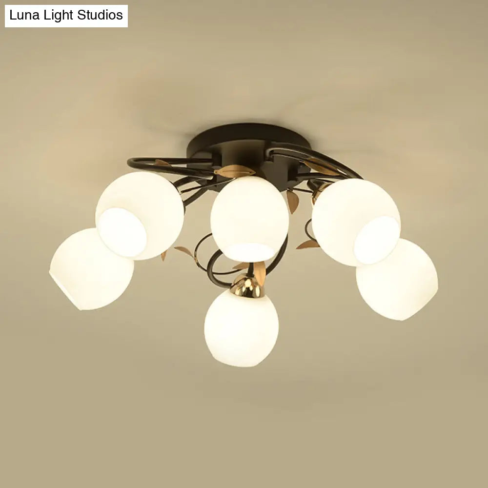 Traditional Globe White Glass Semi Flush Light With 4/6/9 Mounted Lights For Living Room Ceiling