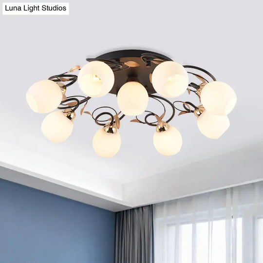 Traditional Globe White Glass Semi Flush Light With 4/6/9 Mounted Lights For Living Room Ceiling