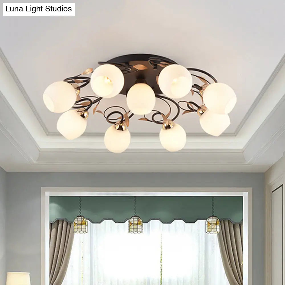 Traditional Globe White Glass Semi Flush Light With 4/6/9 Mounted Lights For Living Room Ceiling