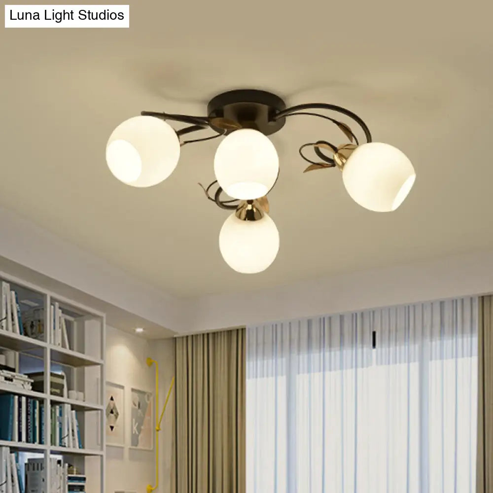 Traditional Globe White Glass Semi Flush Light With 4/6/9 Mounted Lights For Living Room Ceiling