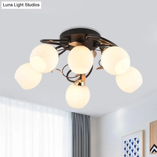 Traditional Globe White Glass Semi Flush Light With 4/6/9 Mounted Lights For Living Room Ceiling