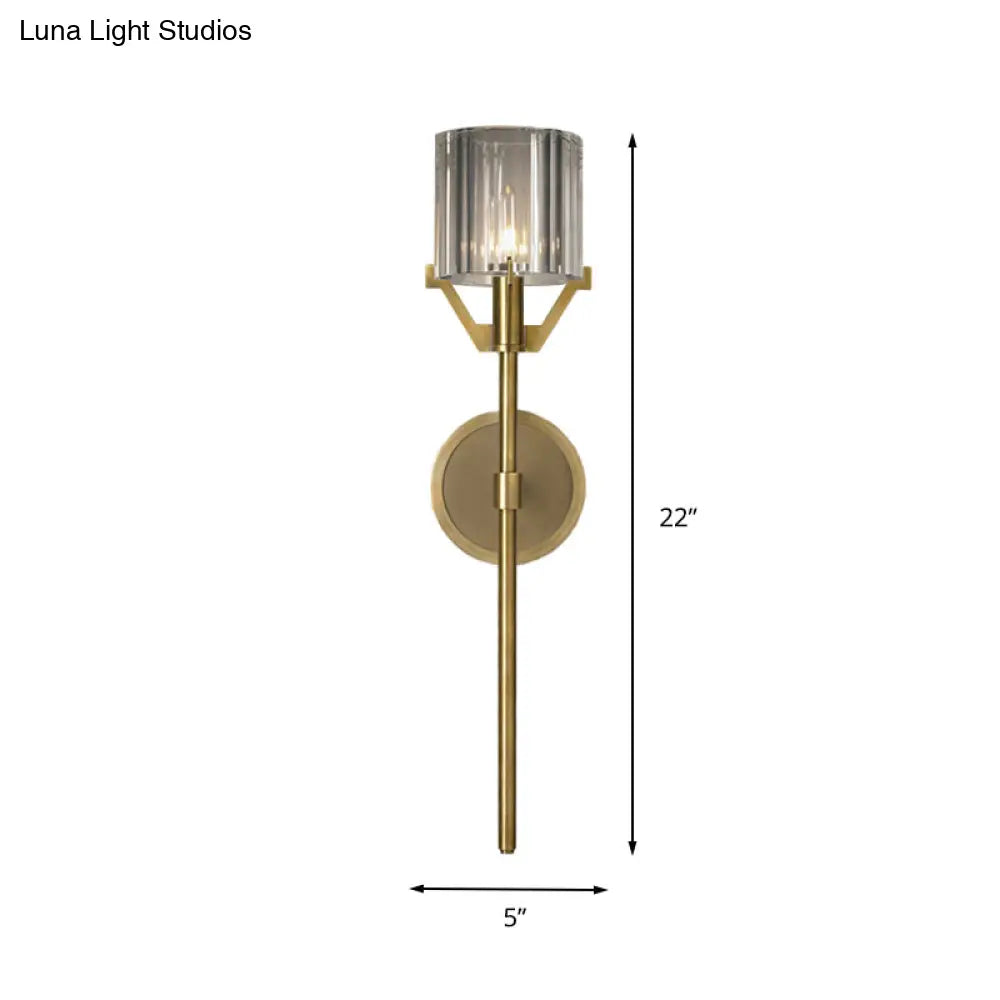 Traditional Gold Arm Sconce Light For Hallway - 1 Head Metal Wall Fixture