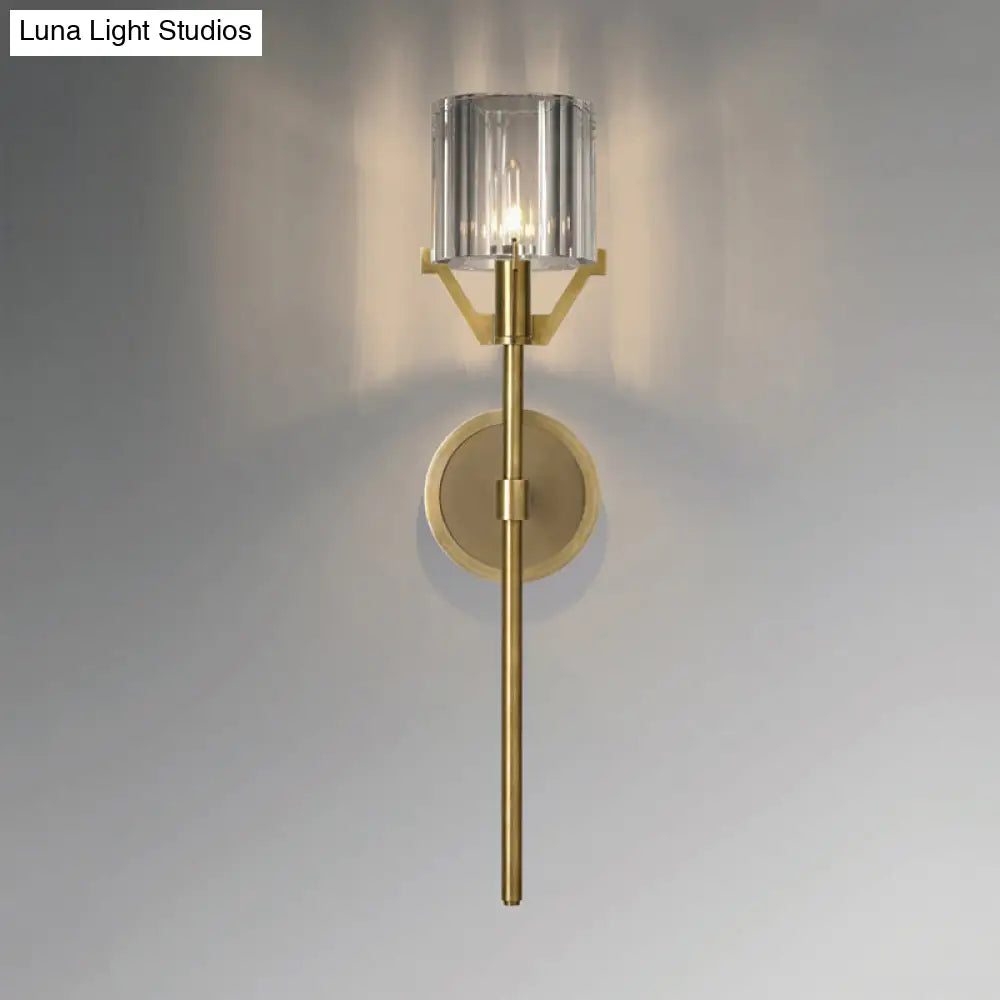 Traditional Gold Arm Sconce Light For Hallway - 1 Head Metal Wall Fixture