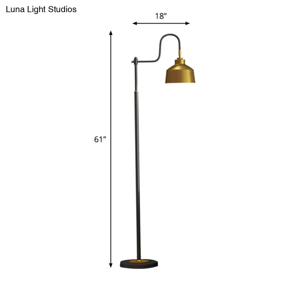 Traditional Gold Barn Shade Reading Floor Lamp With Gooseneck Arm