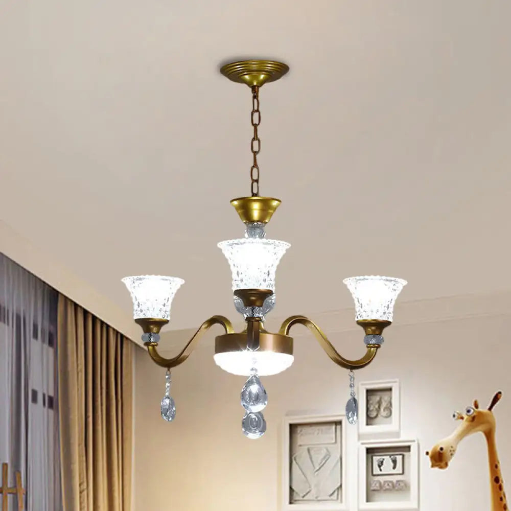 Traditional Gold Bell-Shaped Chandelier With Clear Crystal Glass Pendant - Ideal For Parlor 3/6/8