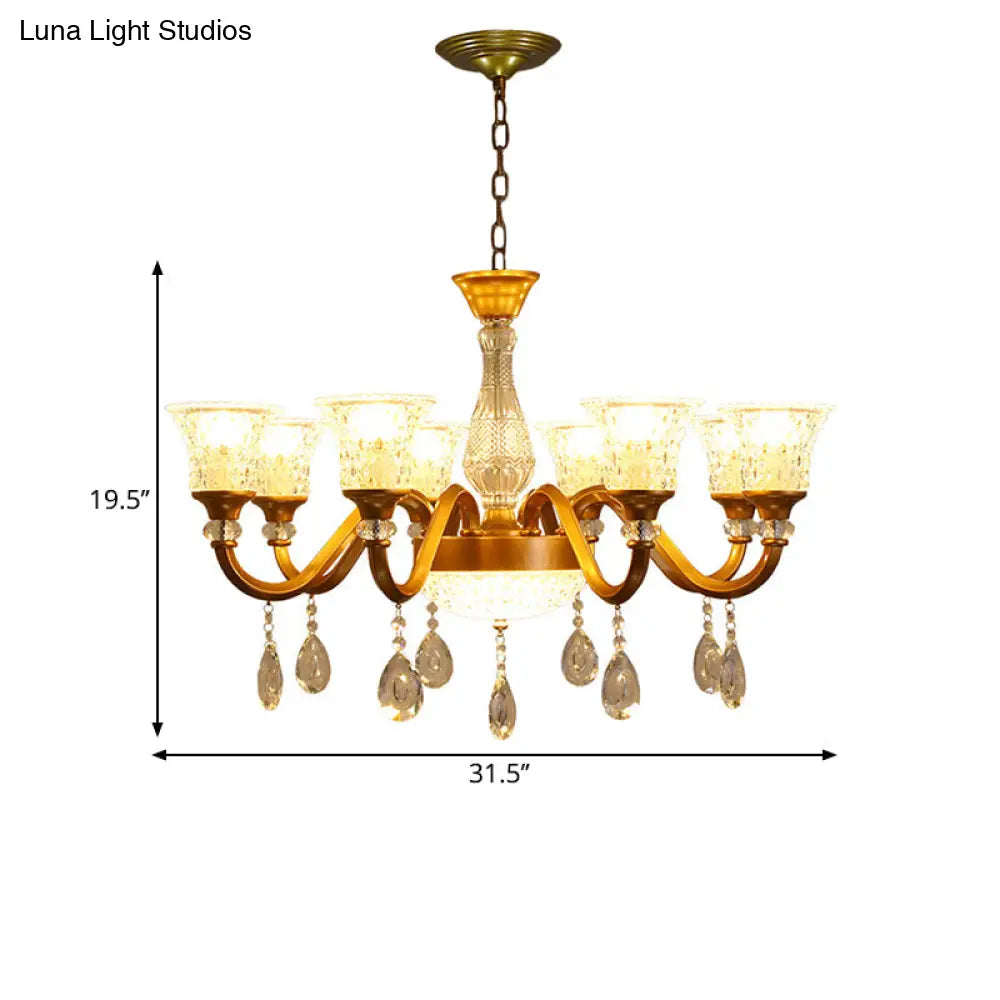 Traditional Gold Bell-Shaped Chandelier With Clear Crystal Glass Pendant - Ideal For Parlor 3/6/8