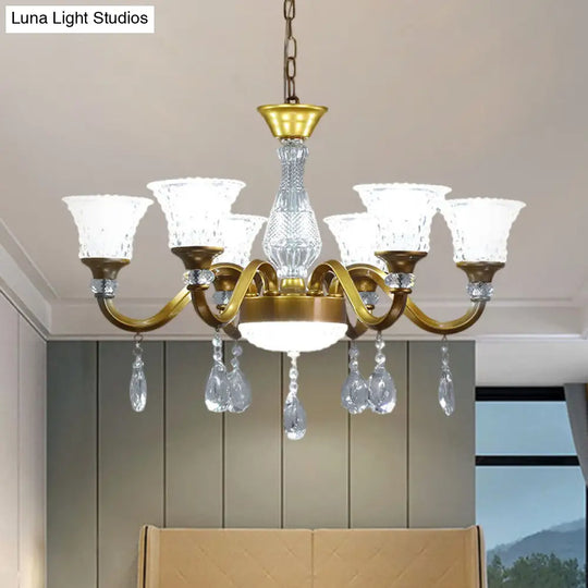 Gold Bell Shaped Chandelier With Clear Crystal Glass Pendant For Parlor - Available In 3 6 Or 8