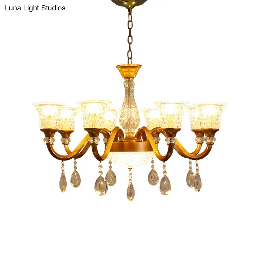 Traditional Gold Bell-Shaped Chandelier With Clear Crystal Glass Pendant - Ideal For Parlor 3/6/8