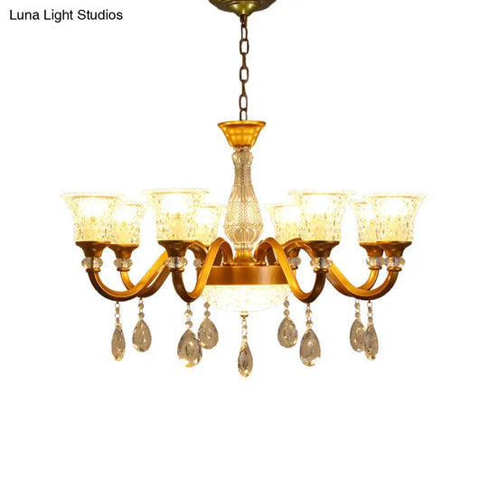 Traditional Gold Bell-Shaped Chandelier With Clear Crystal Glass Pendant - Ideal For Parlor 3/6/8