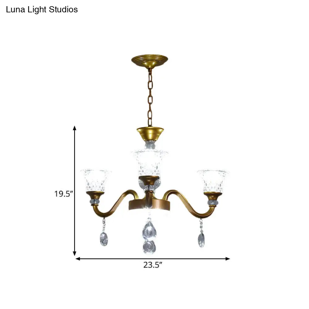 Gold Bell Shaped Chandelier With Clear Crystal Glass Pendant For Parlor - Available In 3 6 Or 8