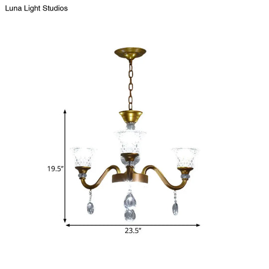 Traditional Gold Bell-Shaped Chandelier With Clear Crystal Glass Pendant - Ideal For Parlor 3/6/8