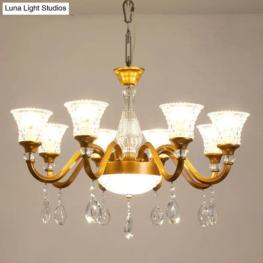 Traditional Gold Bell-Shaped Chandelier With Clear Crystal Glass Pendant - Ideal For Parlor 3/6/8