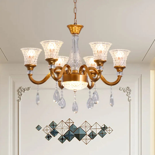 Traditional Gold Bell-Shaped Chandelier With Clear Crystal Glass Pendant - Ideal For Parlor 3/6/8