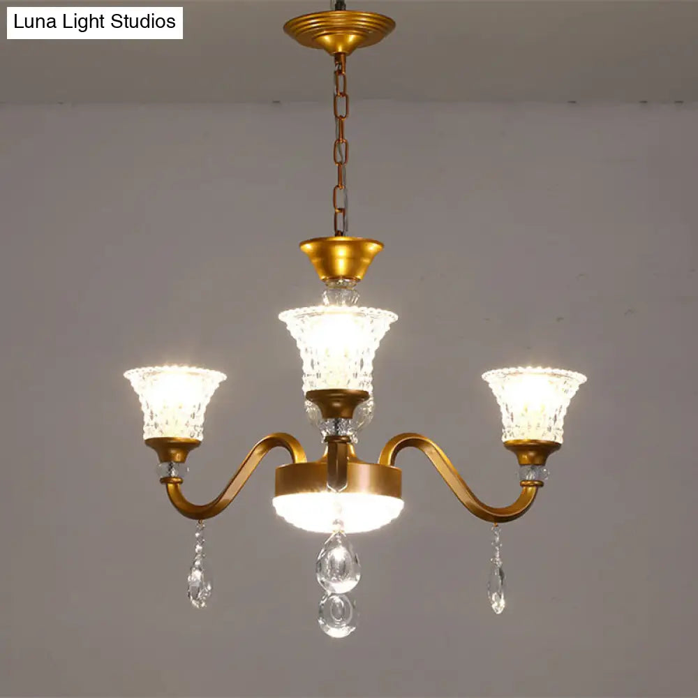 Traditional Gold Bell-Shaped Chandelier With Clear Crystal Glass Pendant - Ideal For Parlor 3/6/8