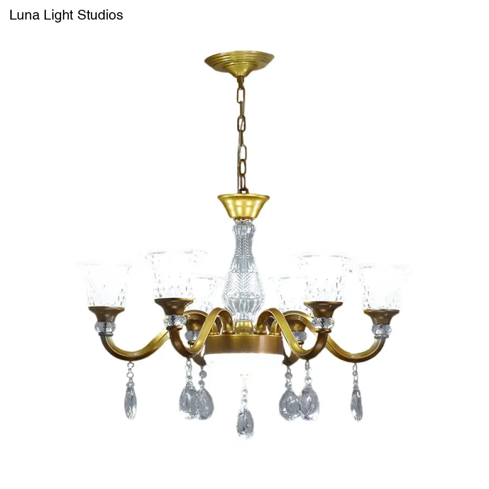 Traditional Gold Bell-Shaped Chandelier With Clear Crystal Glass Pendant - Ideal For Parlor 3/6/8