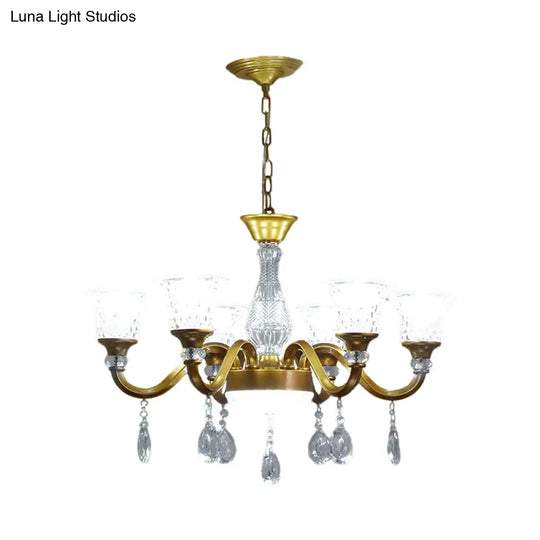 Traditional Gold Bell-Shaped Chandelier With Clear Crystal Glass Pendant - Ideal For Parlor 3/6/8