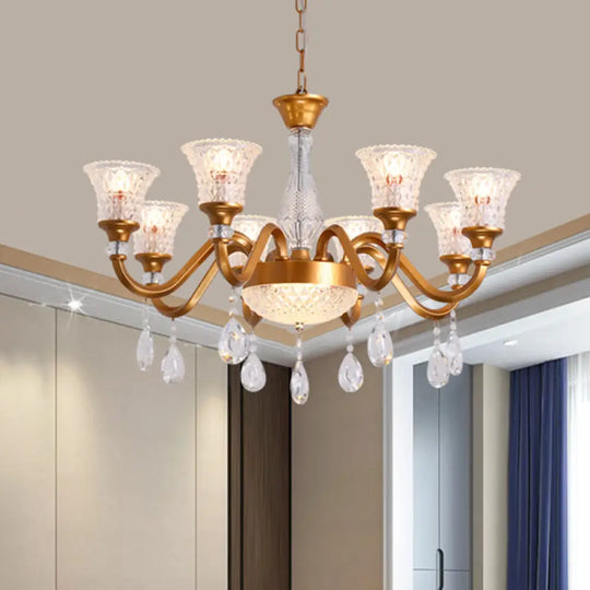 Traditional Gold Bell-Shaped Chandelier With Clear Crystal Glass Pendant - Ideal For Parlor 3/6/8