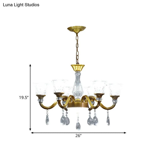 Traditional Gold Bell-Shaped Chandelier With Clear Crystal Glass Pendant - Ideal For Parlor 3/6/8