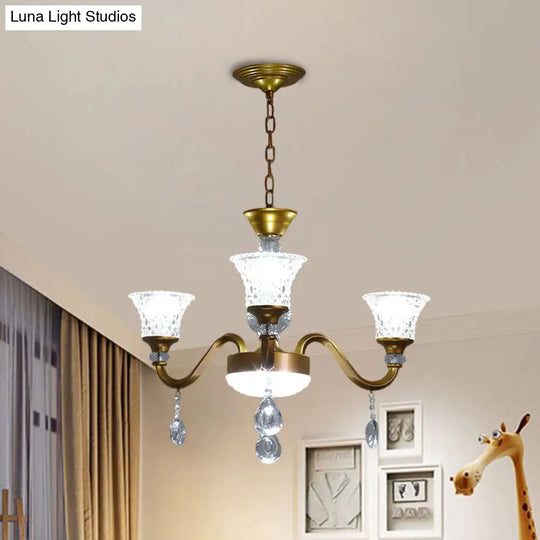 Gold Bell Shaped Chandelier With Clear Crystal Glass Pendant For Parlor - Available In 3 6 Or 8