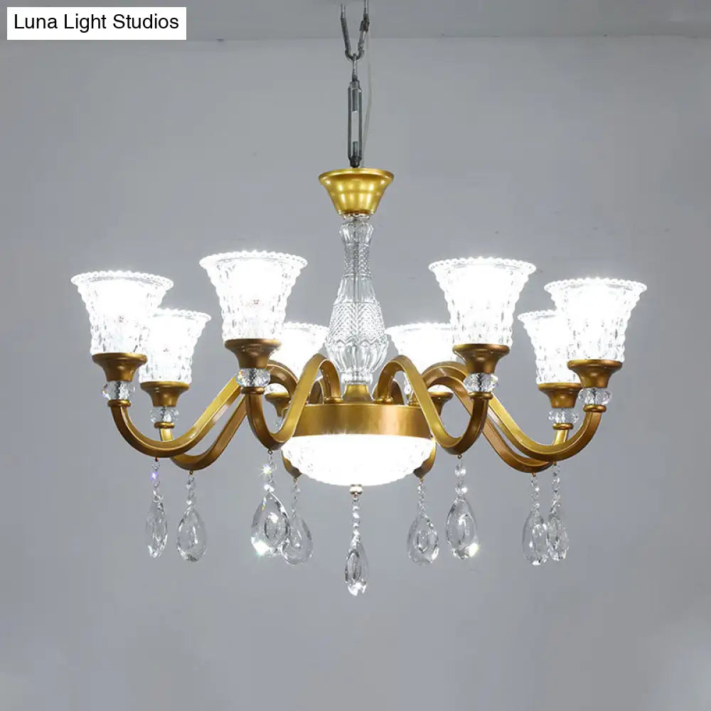 Traditional Gold Bell-Shaped Chandelier With Clear Crystal Glass Pendant - Ideal For Parlor 3/6/8