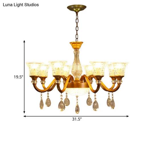 Gold Bell Shaped Chandelier With Clear Crystal Glass Pendant For Parlor - Available In 3 6 Or 8