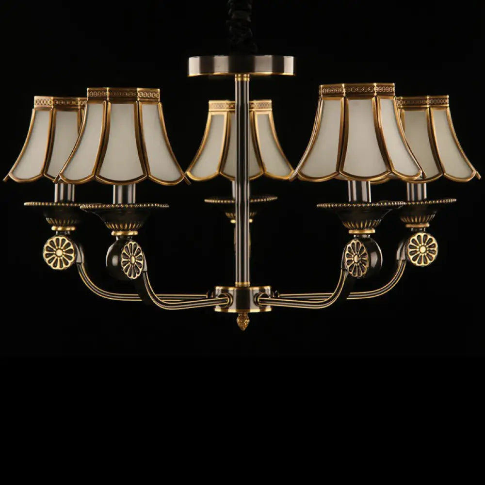 Traditional Gold & Black Flared Chandelier With Frosted Glass For Bedroom Suspension Light 5 /