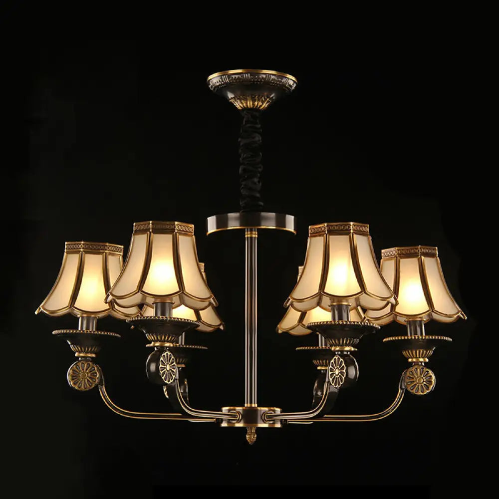 Traditional Gold & Black Flared Chandelier With Frosted Glass For Bedroom Suspension Light 6 /