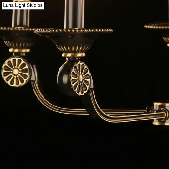 Traditional Gold & Black Flared Chandelier With Frosted Glass For Bedroom Suspension Light