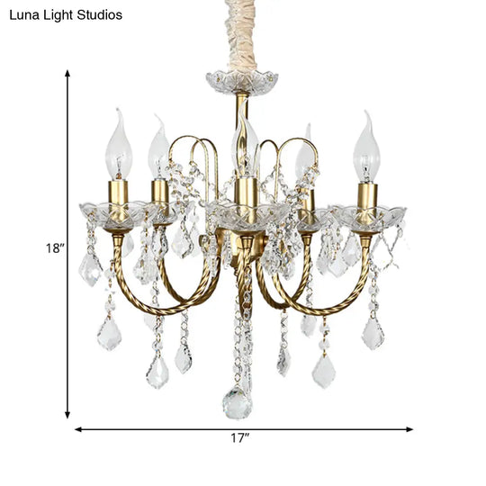 Traditional Gold Candlestick Crystal Chandelier Pendant Light - 5/6 Lights Ideal For Dining Room