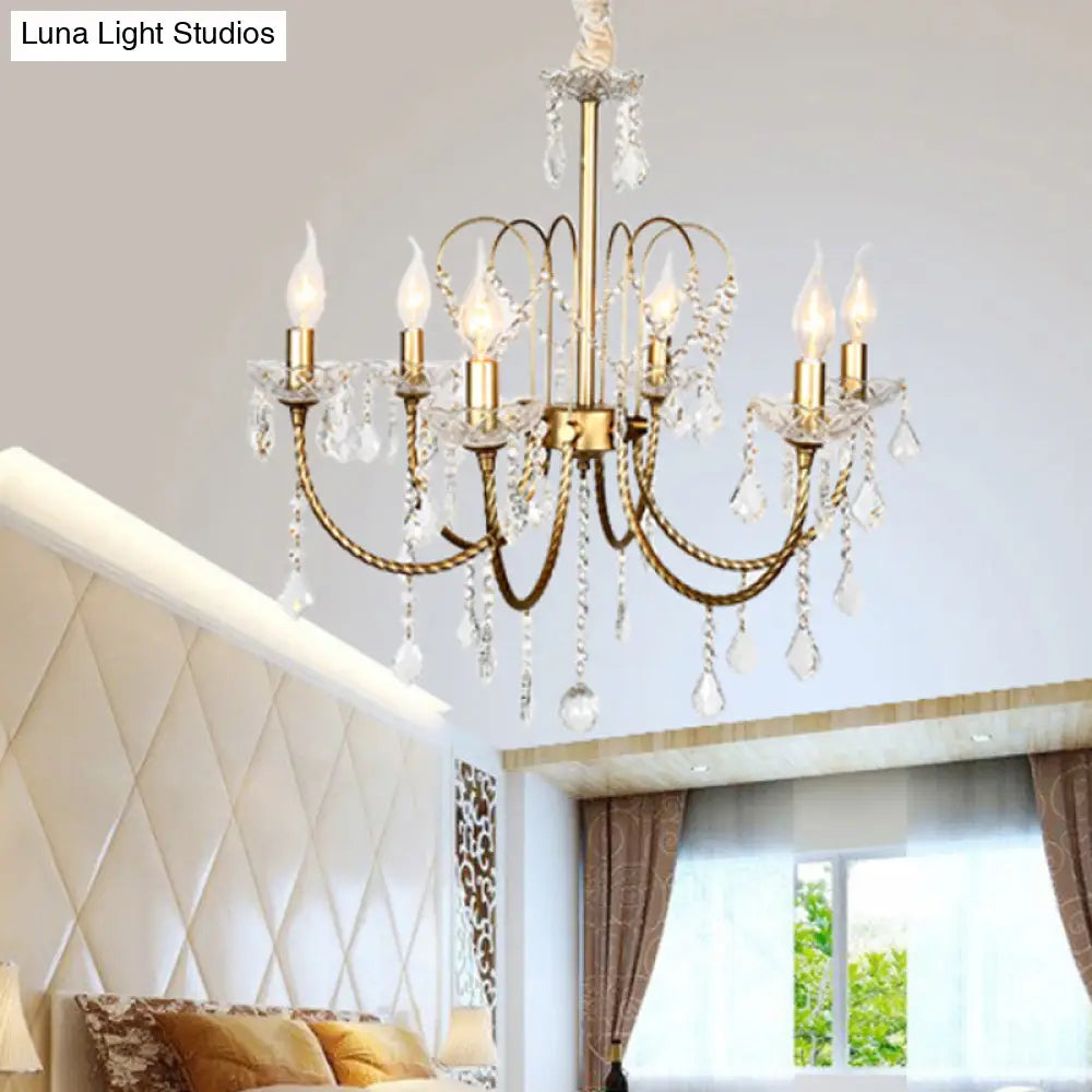 Traditional Gold Candlestick Crystal Chandelier Pendant Light - 5/6 Lights Ideal For Dining Room