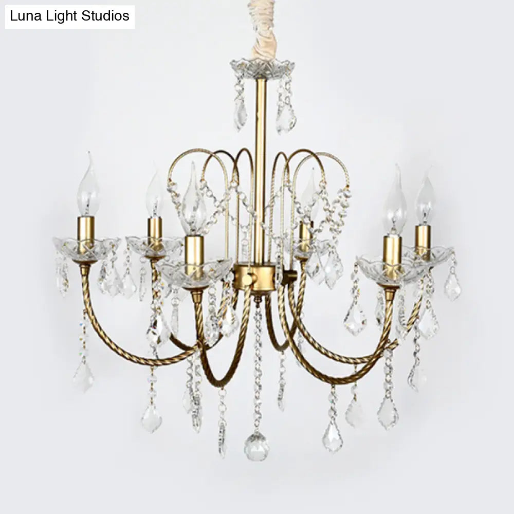 Traditional Gold Candlestick Crystal Chandelier Pendant Light - 5/6 Lights Ideal For Dining Room