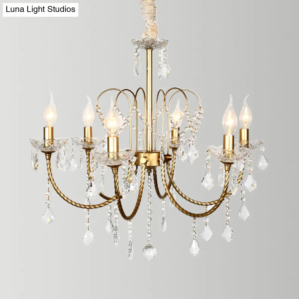 Traditional Gold Candlestick Crystal Chandelier Pendant Light - 5/6 Lights Ideal For Dining Room