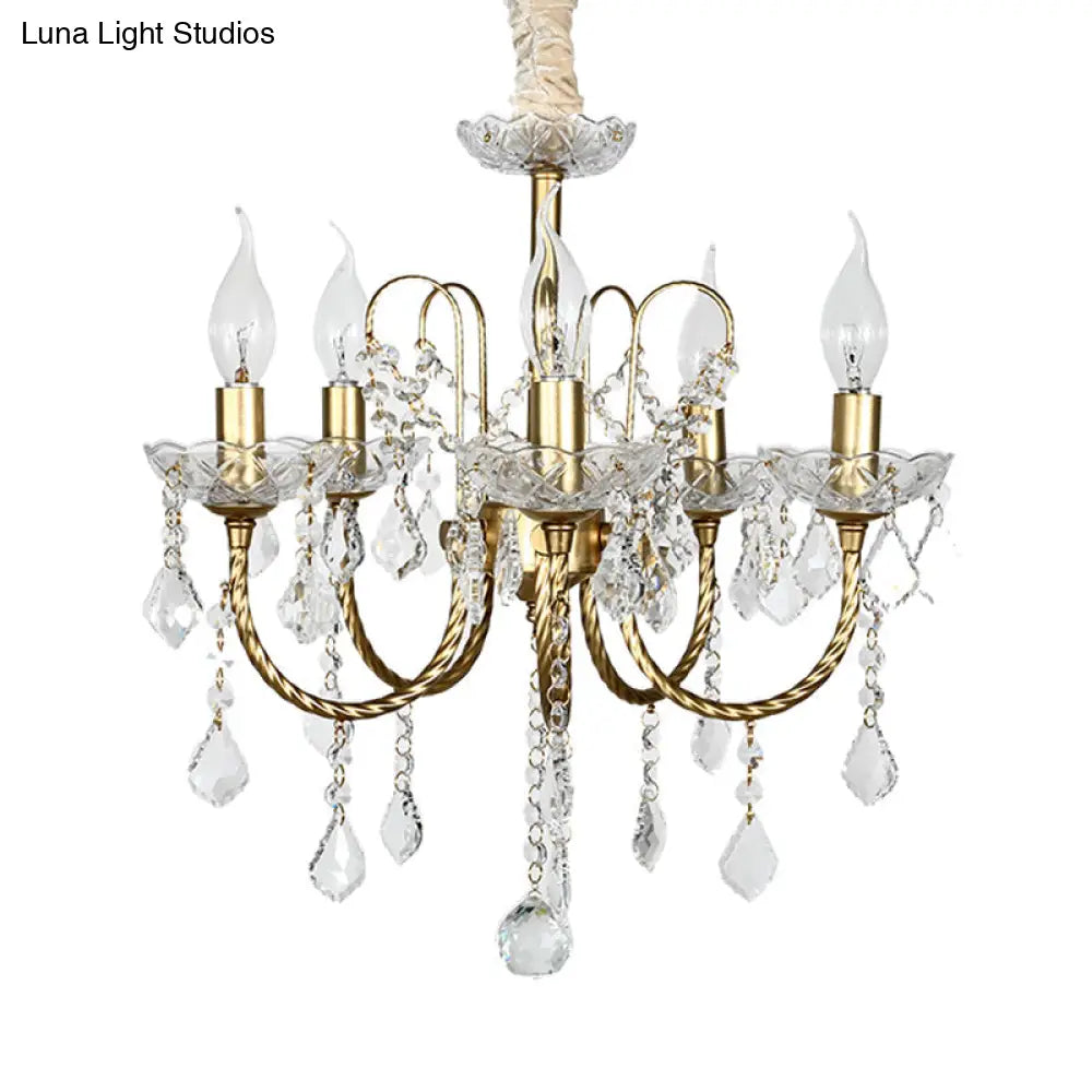 Traditional Gold Candlestick Crystal Chandelier Pendant Light - 5/6 Lights Ideal For Dining Room