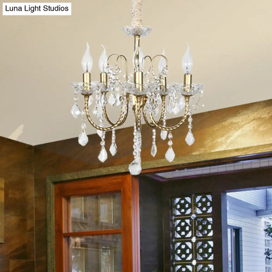 Traditional Gold Candlestick Crystal Chandelier Pendant Light - 5/6 Lights Ideal For Dining Room