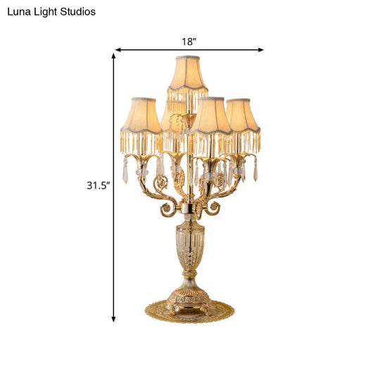 Traditional Gold Candlestick Table Lamp With Crystal Spears And Optional Fabric Bell Shade - Set Of