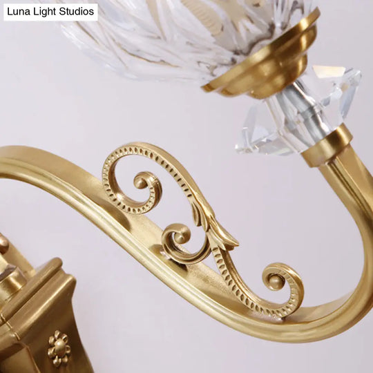 Traditional Gold Carved Glass Bell Wall Light Fixture For Corridor