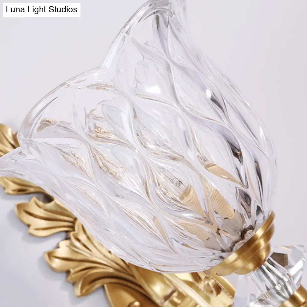 Traditional Gold Carved Glass Bell Wall Light Fixture For Corridor