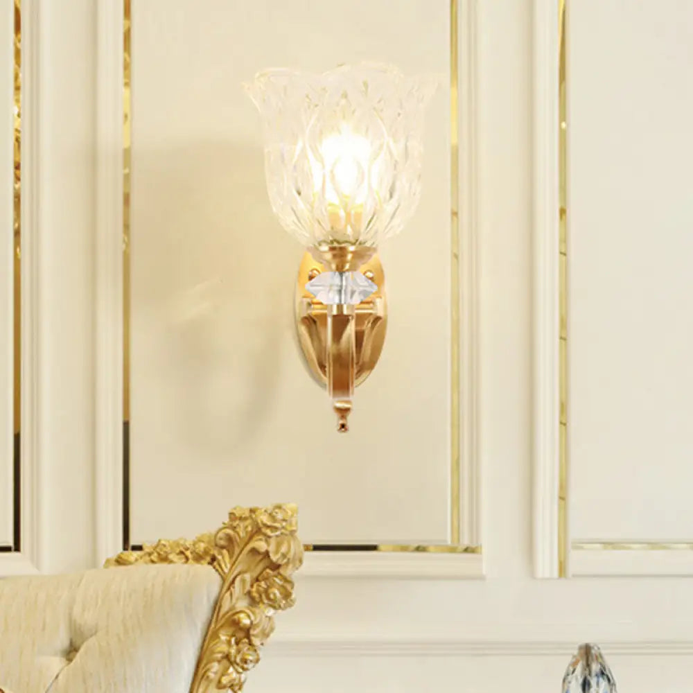 Traditional Gold Carved Glass Bell Wall Light Fixture For Corridor