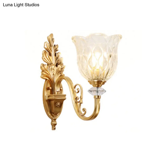 Traditional Gold Carved Glass Bell Wall Light Fixture For Corridor