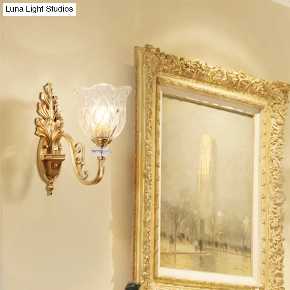 Traditional Gold Carved Glass Bell Wall Light Fixture For Corridor